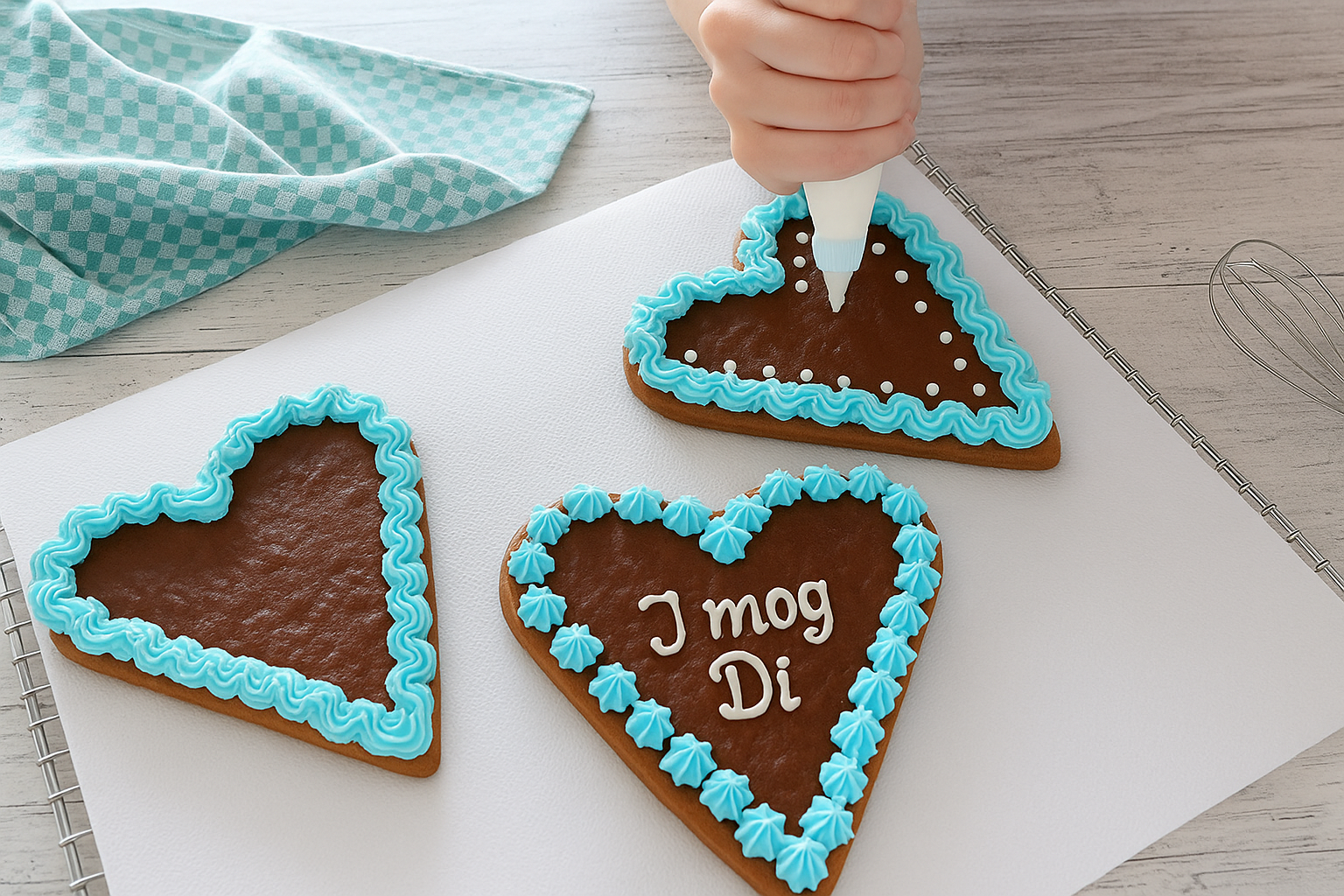 Lebkuchenherz verzieren mit Spritzbeutel aus Backpapier