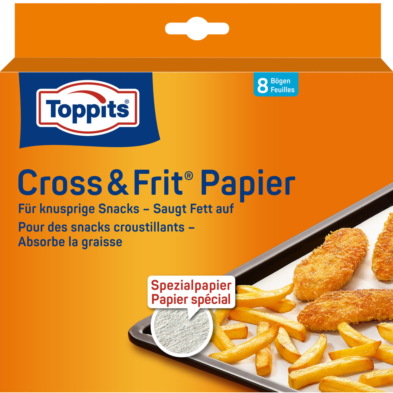 Vorderseite der Verpackung des Toppits Cross & Frit Papiers