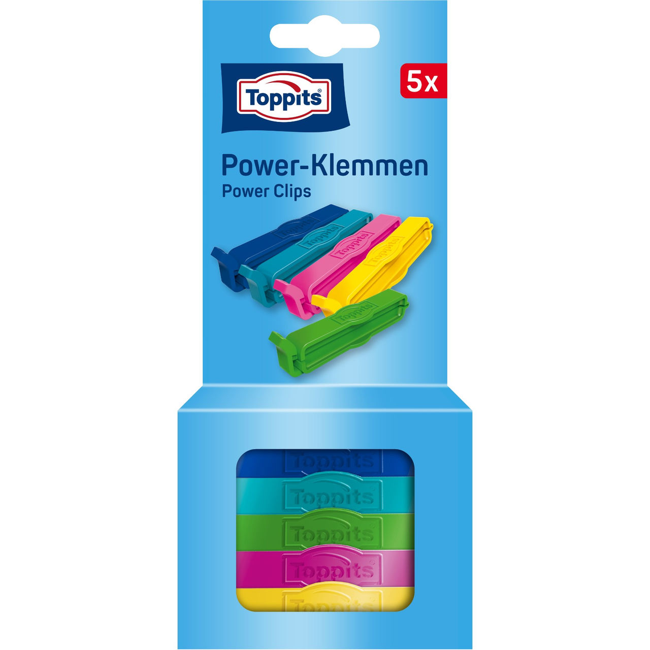 Vorderseite der Verpackung der Toppits Power-Klemmen