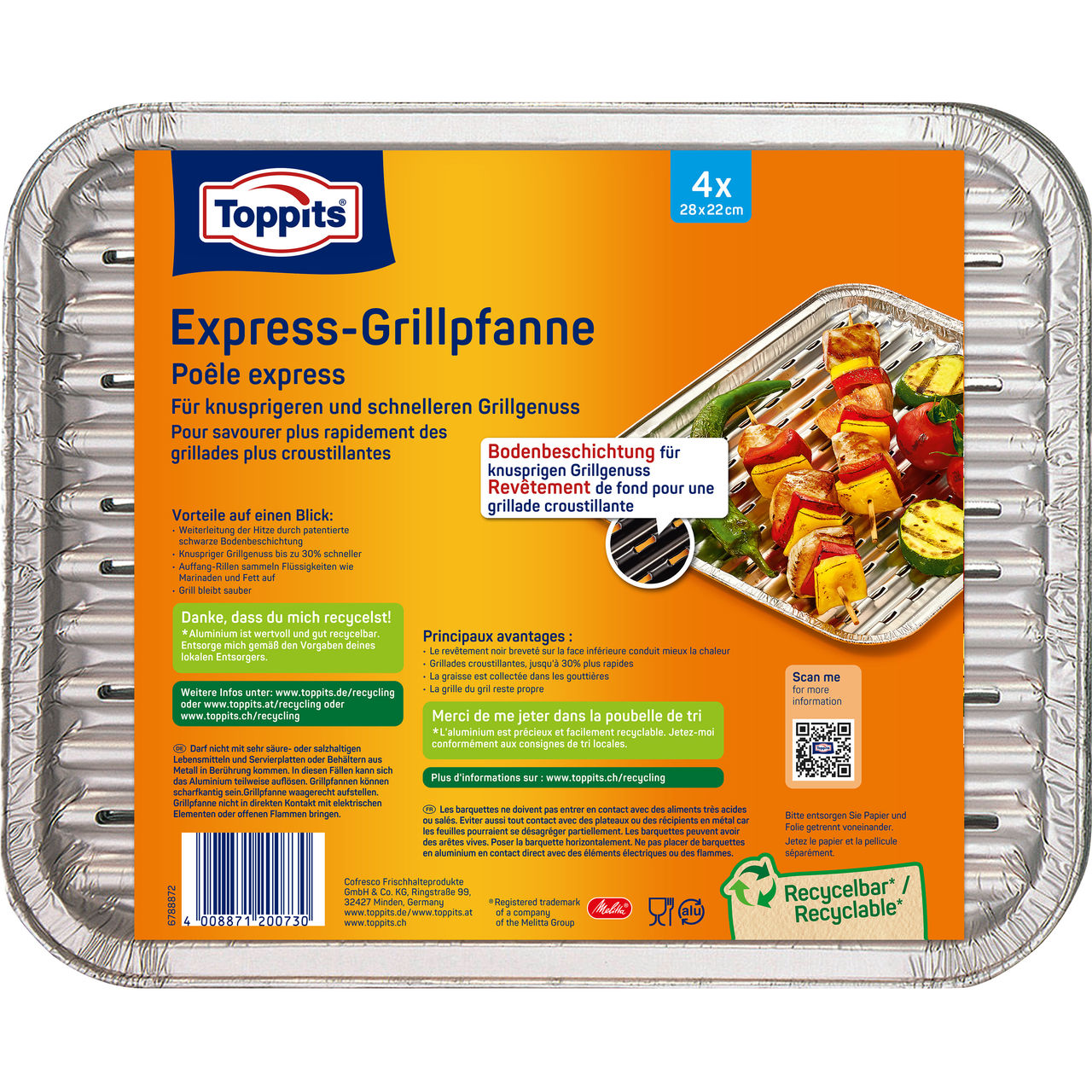 Vorderseite der Verpackung der Toppits Express-Grillpfanne