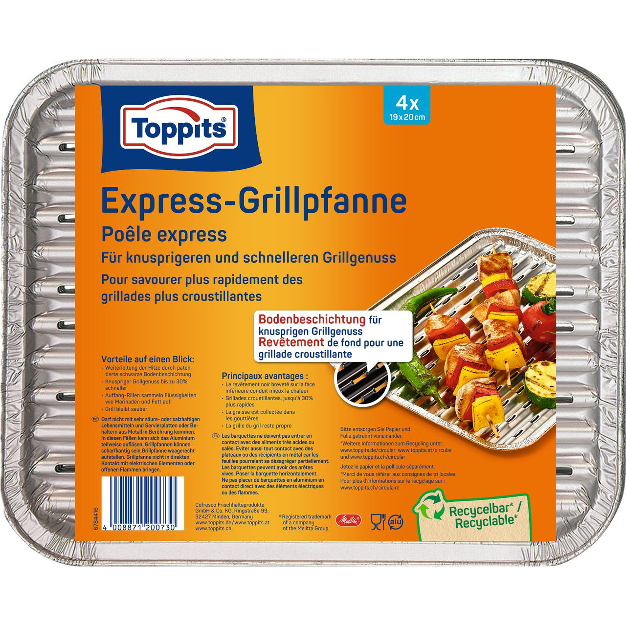 Vorderseite der Verpackung Toppits Express-Grillpfanne
