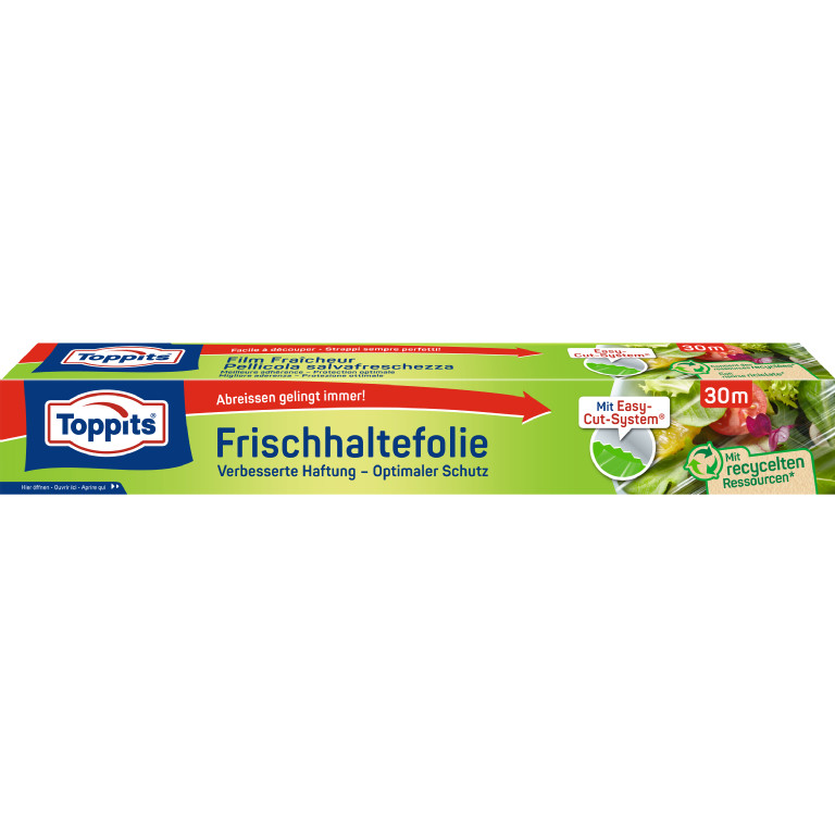 Vorderseite der Verpackung der Toppits Frischhaltefolie 