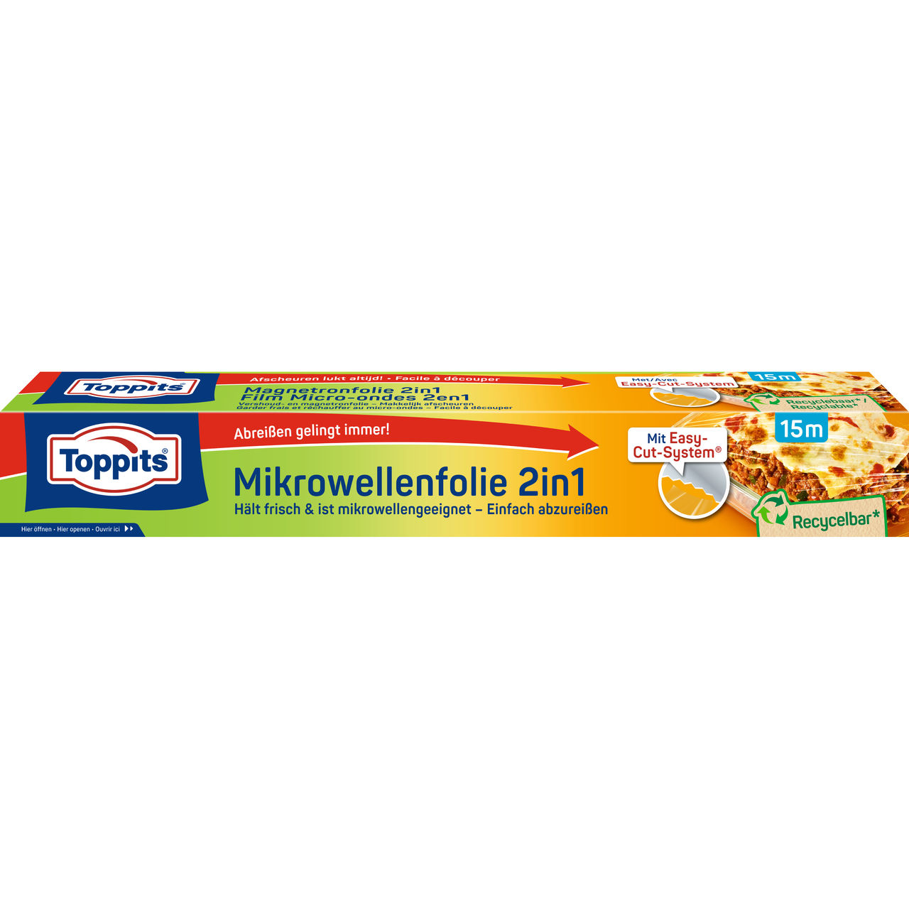 Vorderseite der Verpackung der Toppits Mikrowellenfolie 2in1