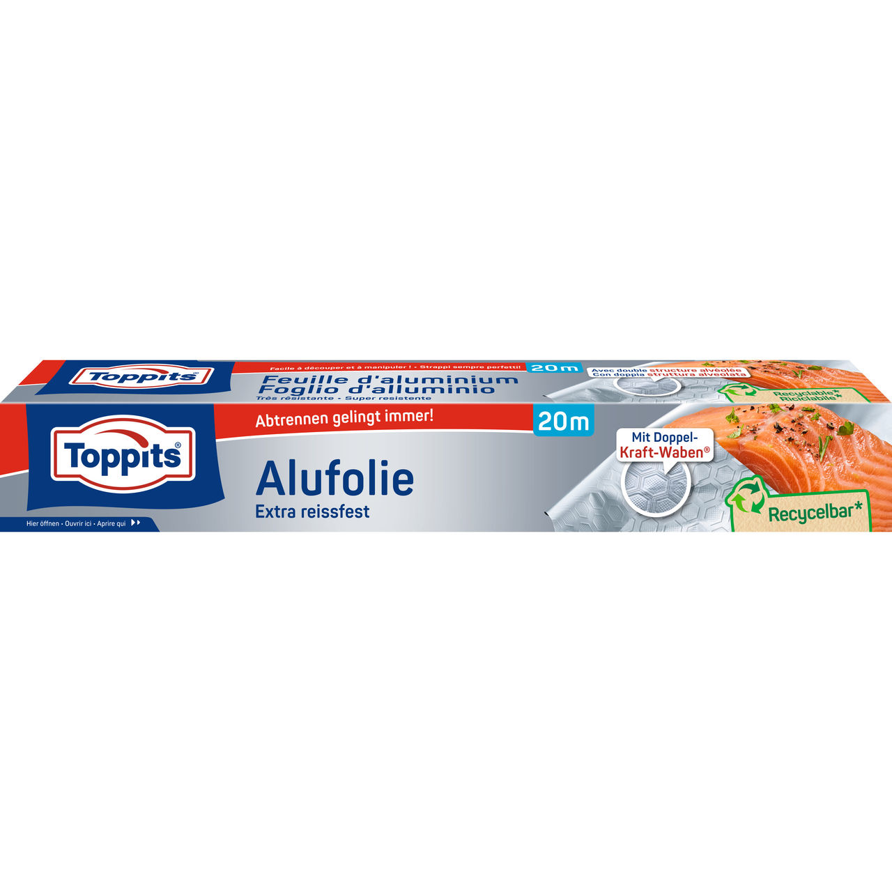 Vorderseite der Verpackung der Toppits Alufolie 20m