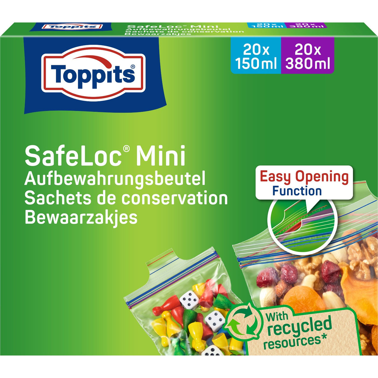 Vorderseite der Verpackung Toppits SafeLoc Mini Beutel